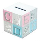 Silver Plated Pink & Blue ABC Money Box