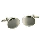Brushed Chrome Oval Cufflinks with Bevelled Edge