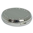 Nickel Plated Round Compact Mirror with Crystals