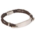 Brown Leather Bracelet with Stainless Steel Panel