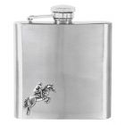 6oz Horse Hip Flask in Stainless Steel with Pewter Emblem