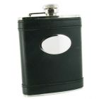 6oz Black Lambskin Leather Hip Flask with Engraving Panel