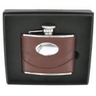 4oz Brown Leather Hip Flask with Engraving Panel