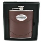 6oz Brown Leather Hip Flask with Engraving Panel