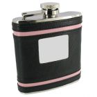 6oz Black Leather Stainless Steel Hip Flask with Pink Bands