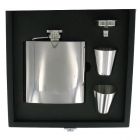 6oz Plain Polished Steel Hip Flask Gift Set in Wooden Box
