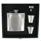 6oz Double Check Steel Hip Flask Gift Set in Wooden Box