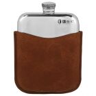 6oz Polished Pewter Purse Flask & Brown Leather Pouch