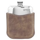 6oz Polished Pewter Purse Flask & Leather Pouch