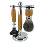 Light Wood Mach 3 Shaving Set with Badger Brush