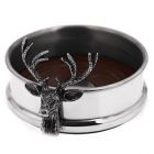 Stag Head Pewter Wine Bottle Coaster with Wooden Base