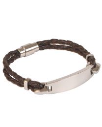 Brown Leather Bracelet with Stainless Steel Panel