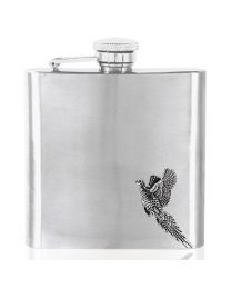 6oz Pheasant Hip Flask in Stainless Steel with Pewter Emblem