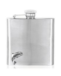 6oz Trout Hip Flask in Stainless Steel with Pewter Emblem