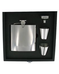 6oz Plain Polished Steel Hip Flask Gift Set in Wooden Box
