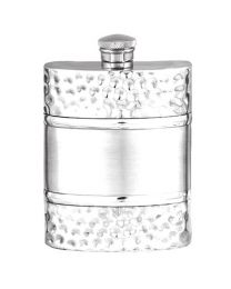 English Pewter Co. 6oz Hammered Satin Band Hip Flask