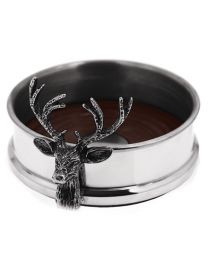 Stag Head Pewter Wine Bottle Coaster with Wooden Base