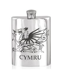 English Pewter Co. 6oz Cymru Welsh Dragon Hip Flask